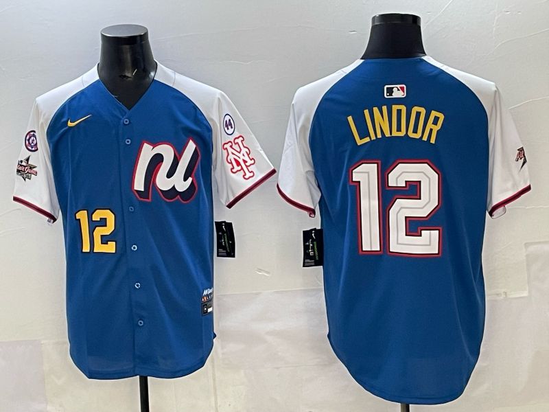 Men New York Mets 12 Lindor Blue white All star 2025 Nike MLB Jersey style 08